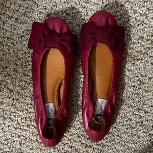 Lanvin Deep Red Leather Flats with Bow